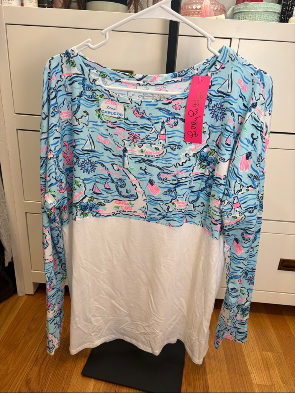 Lilly Pulitzer Blue, White & Pink Coastal Print Long Sleeve Top